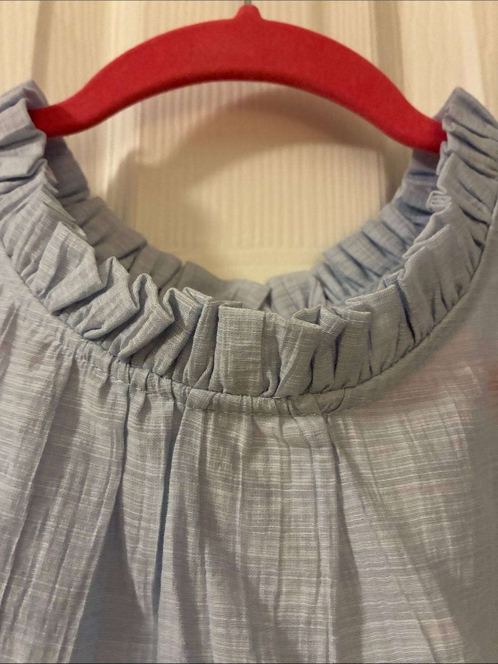 Light Blue Ruffle Neck Puff Sleeve Blouse - Picture 3 of 11